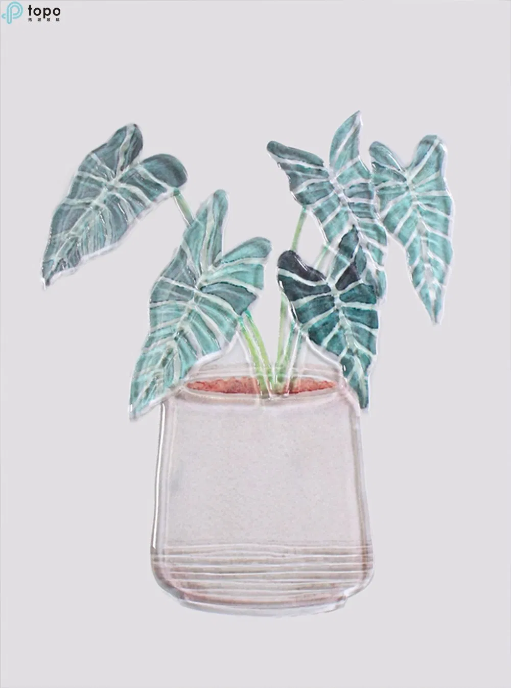 H400mm *300mm Pintura em vidro de arte vegetal verde para decoração de parede (MR