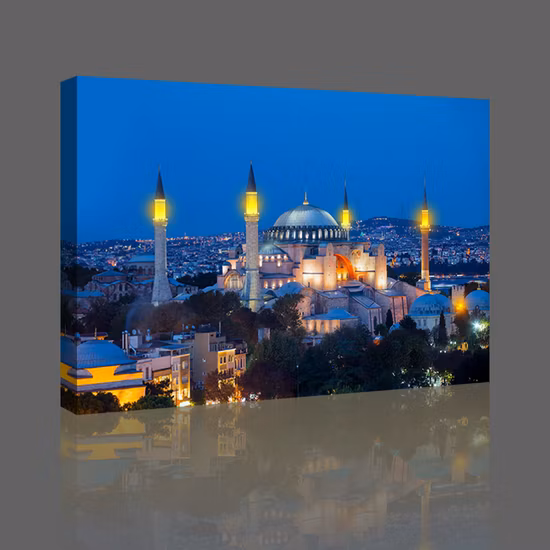 Cidade noite LED luz pintura de parede cúpula igreja iluminação arte de parede pintura em tela