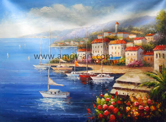 Pintura a óleo de paisagem de flores mediterrâneas em estilo europeu sobre tela